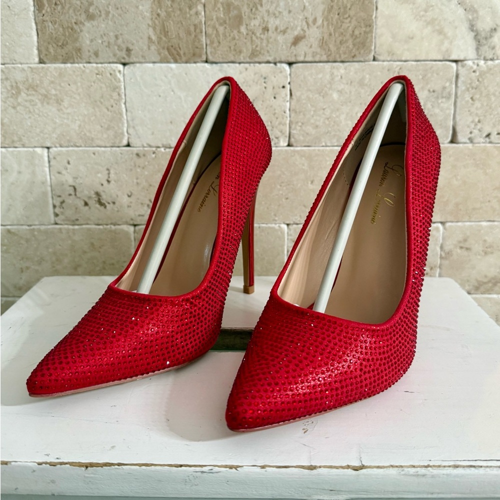 NIB Lauren Lorraine Red Dori Rhinestone Pointed High Heel Stiletto